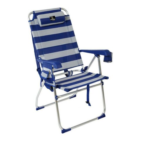 Αναδιπλούμενη Καρέκλα με Προσκέφαλο Μπλε/Λευκό Ριγέ
