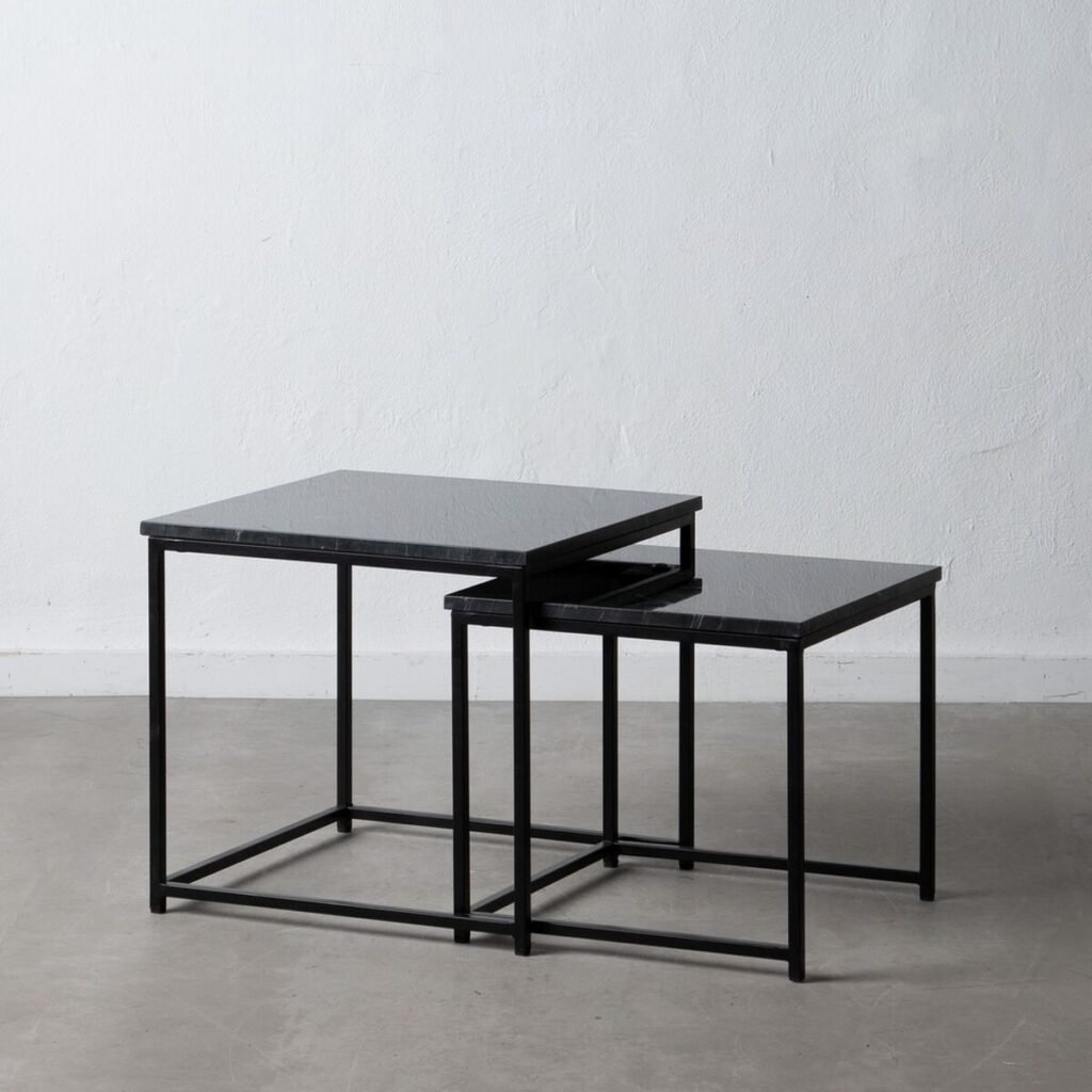 Βοηθητικό Τραπέζι 50 x 50 x 46 cm Μαύρο Μέταλλο Μάρμαρο (x2)