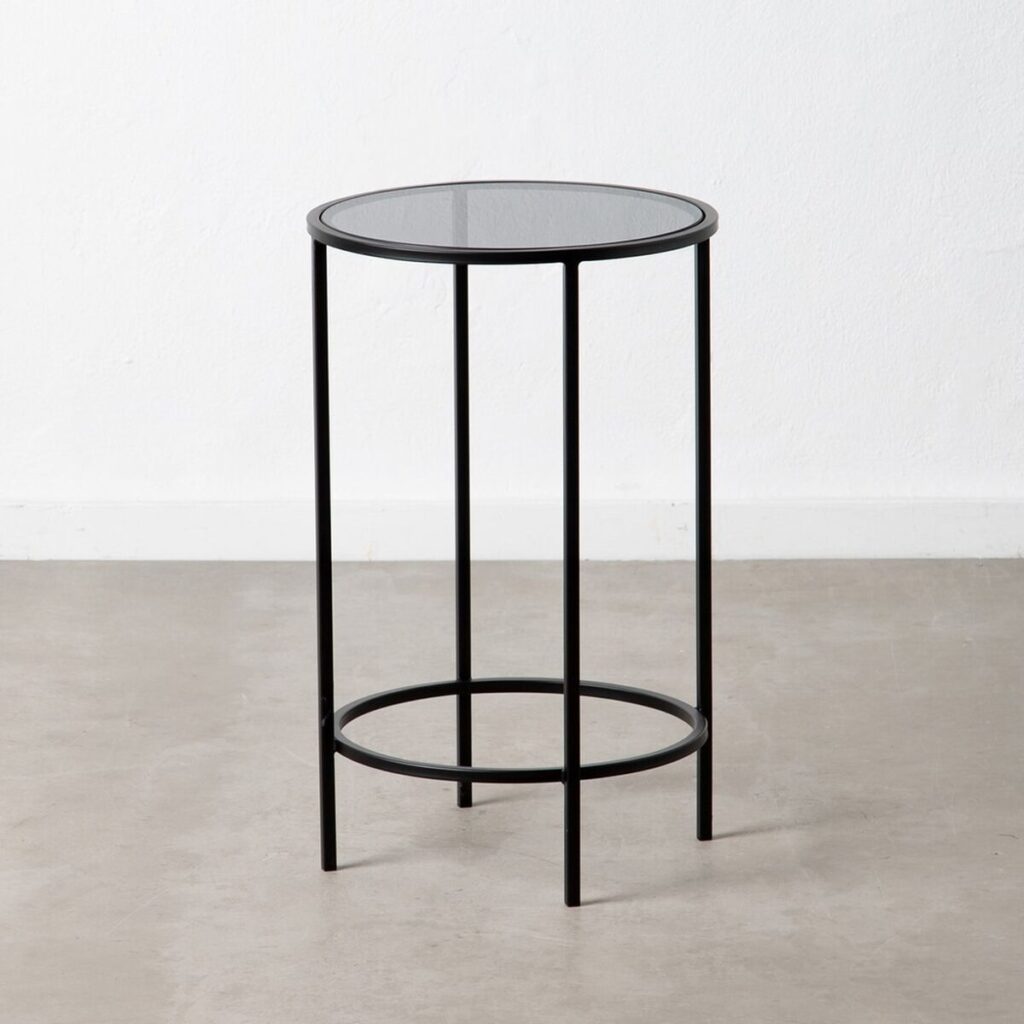 Βοηθητικό Τραπέζι Κρυστάλλινο Μαύρο Μέταλλο 40 x 40 x 65 cm