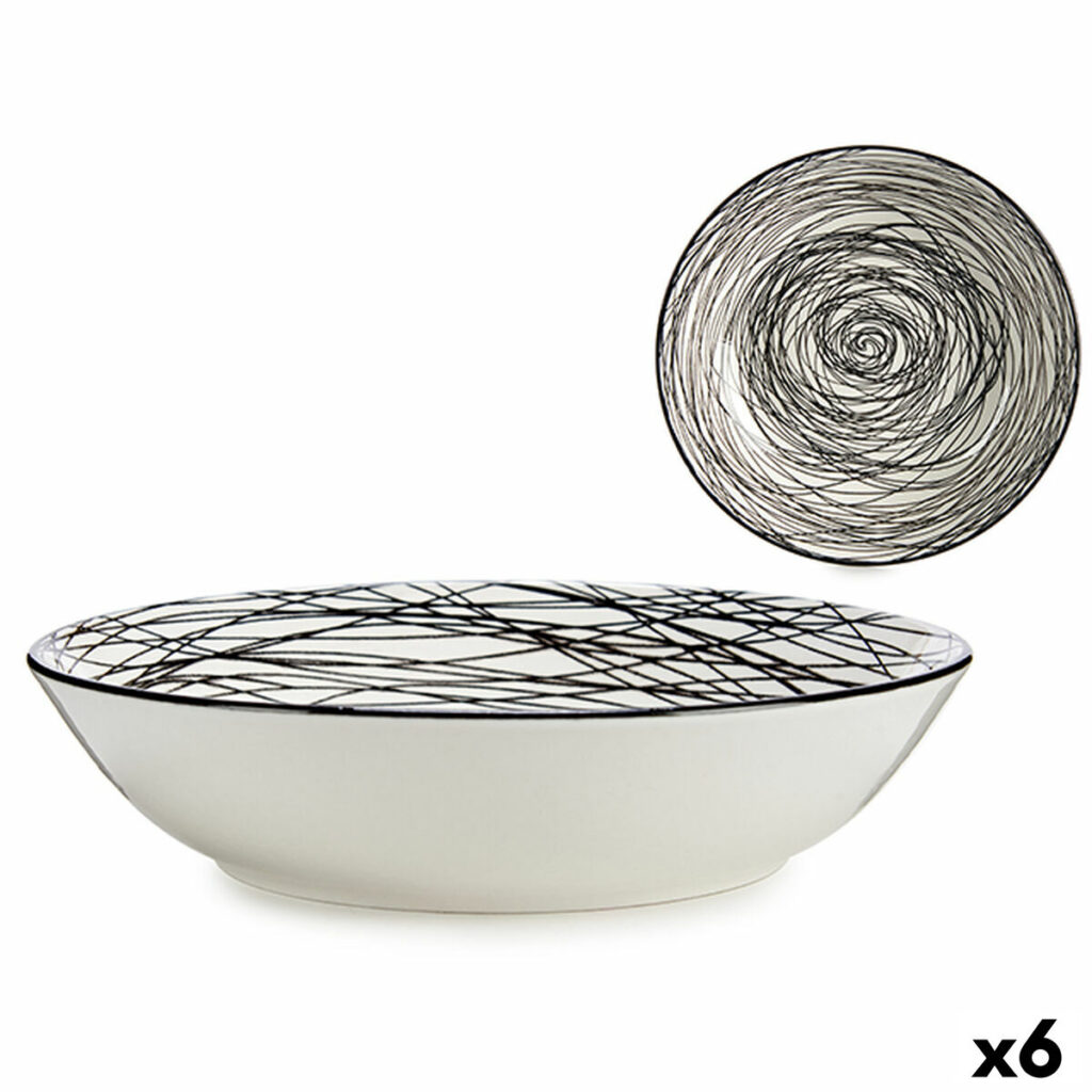 Βαθύ Πιάτο Ρίγες Πορσελάνη Μαύρο Λευκό x6 (20 x 4