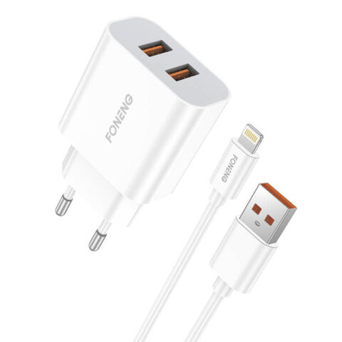 Fast charger Foneng 2x USB EU45 + USB Lightning cable