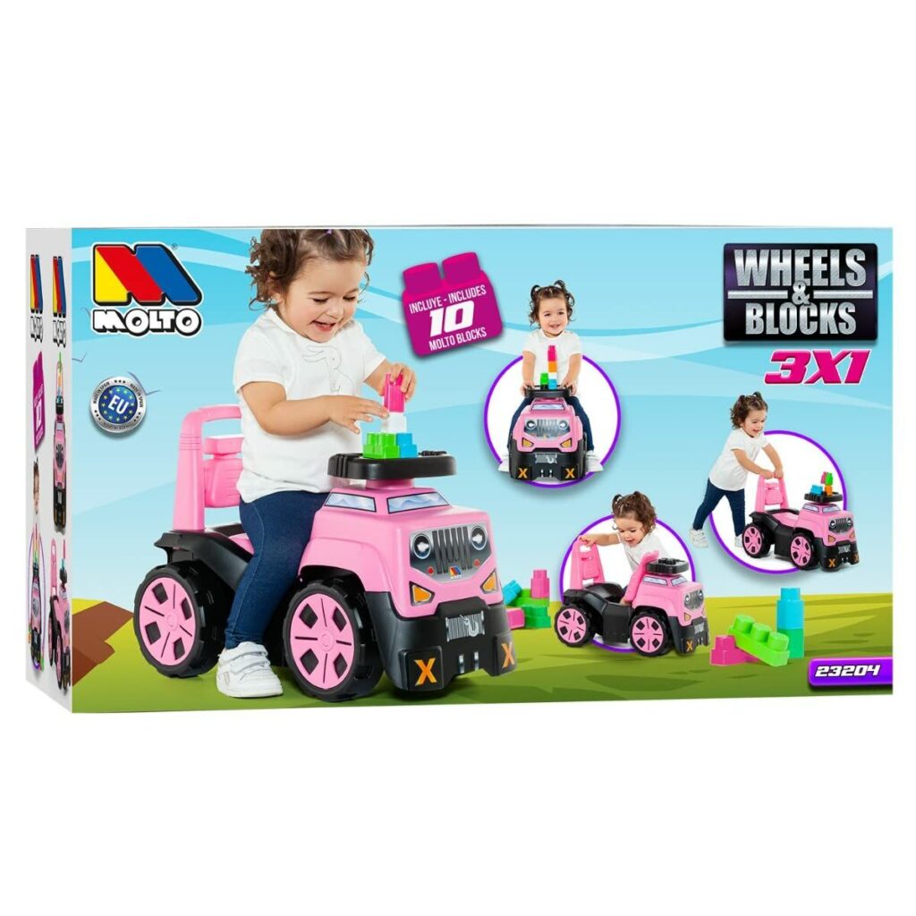 Αυτοκινητάκι Moltó 3x1 Wheels & Blocks 10 Τεμάχια 89 cm Ροζ