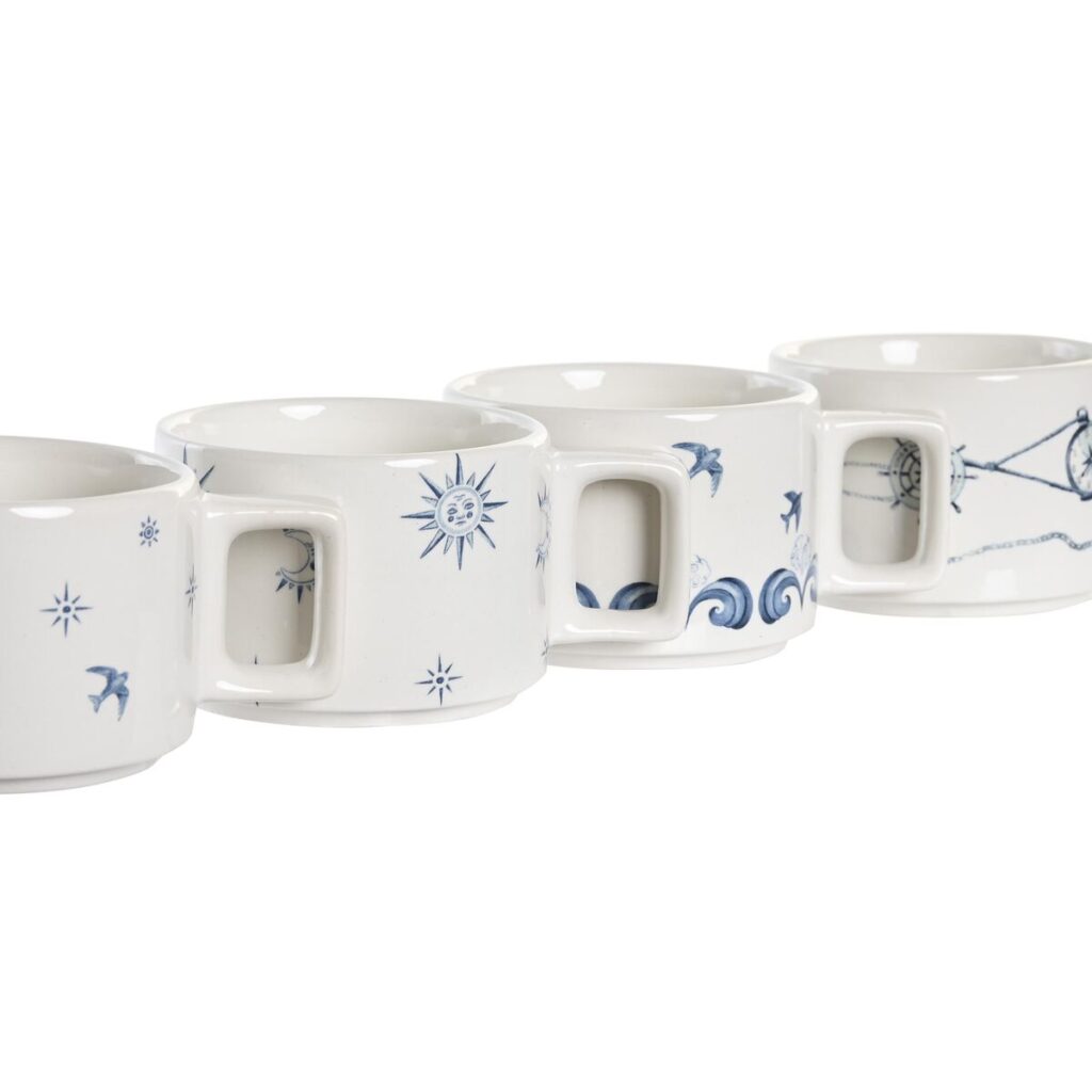 Σετ Κούπες Καφέ DKD Home Decor Μπλε Μέταλλο Λευκό 260 ml 4 Τεμάχια Dolomite