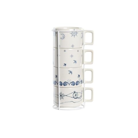 Σετ Κούπες Καφέ DKD Home Decor Μπλε Μέταλλο Λευκό 260 ml 4 Τεμάχια Dolomite