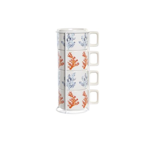 Σετ Κούπες Καφέ DKD Home Decor Μπλε Μέταλλο Φούξια 260 ml 4 Τεμάχια Dolomite