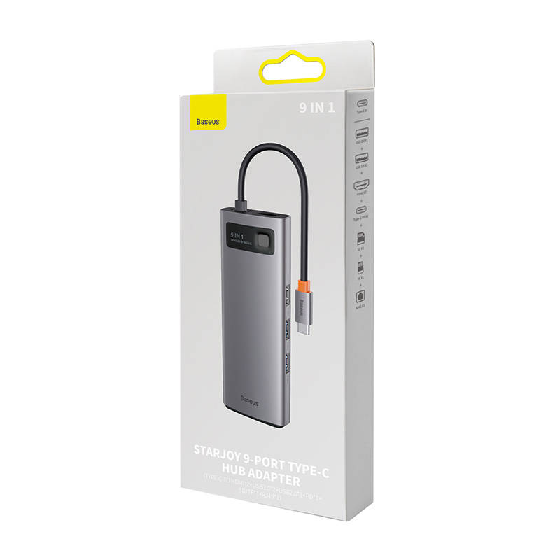 USB-C to 2x USB 3.0 + 2x HDMI + USB 2.0 + USB-C PD + Ethernet RJ45 + microSD/SD