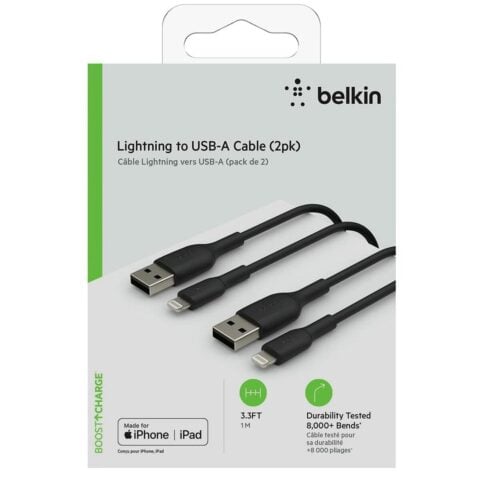Καλώδιο USB σε Lightning Belkin CAA001BT1MBK2PK 1 m Μαύρο (x2)