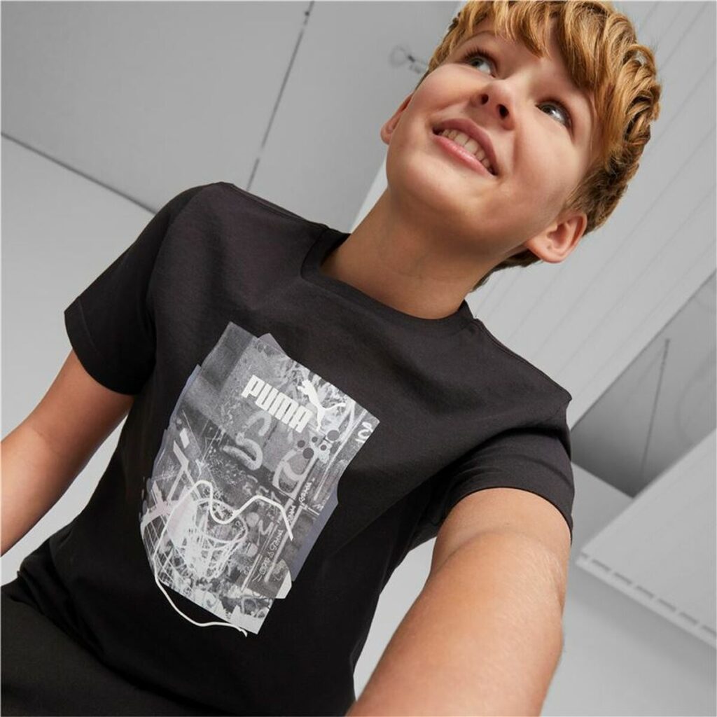 Παιδική Μπλούζα με Κοντό Μανίκι Puma Essentials+ Street Art Grap Μαύρο