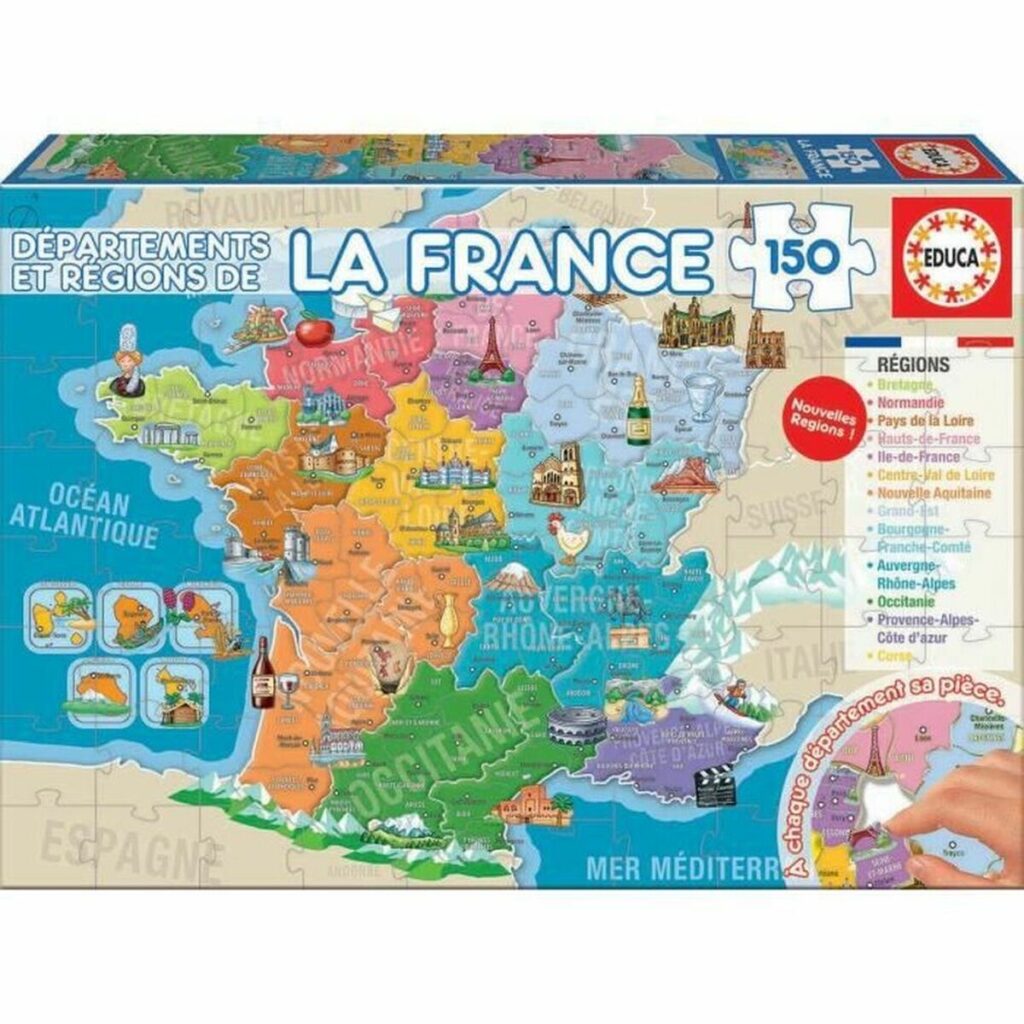 Παιδικό παζλ Educa Departments and Regions of France χάρτη 150 Τεμάχια
