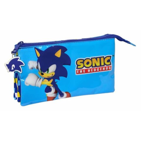 Τριπλή Κασετίνα Sonic Speed 22 x 12 x 3 cm Μπλε Παιδικά