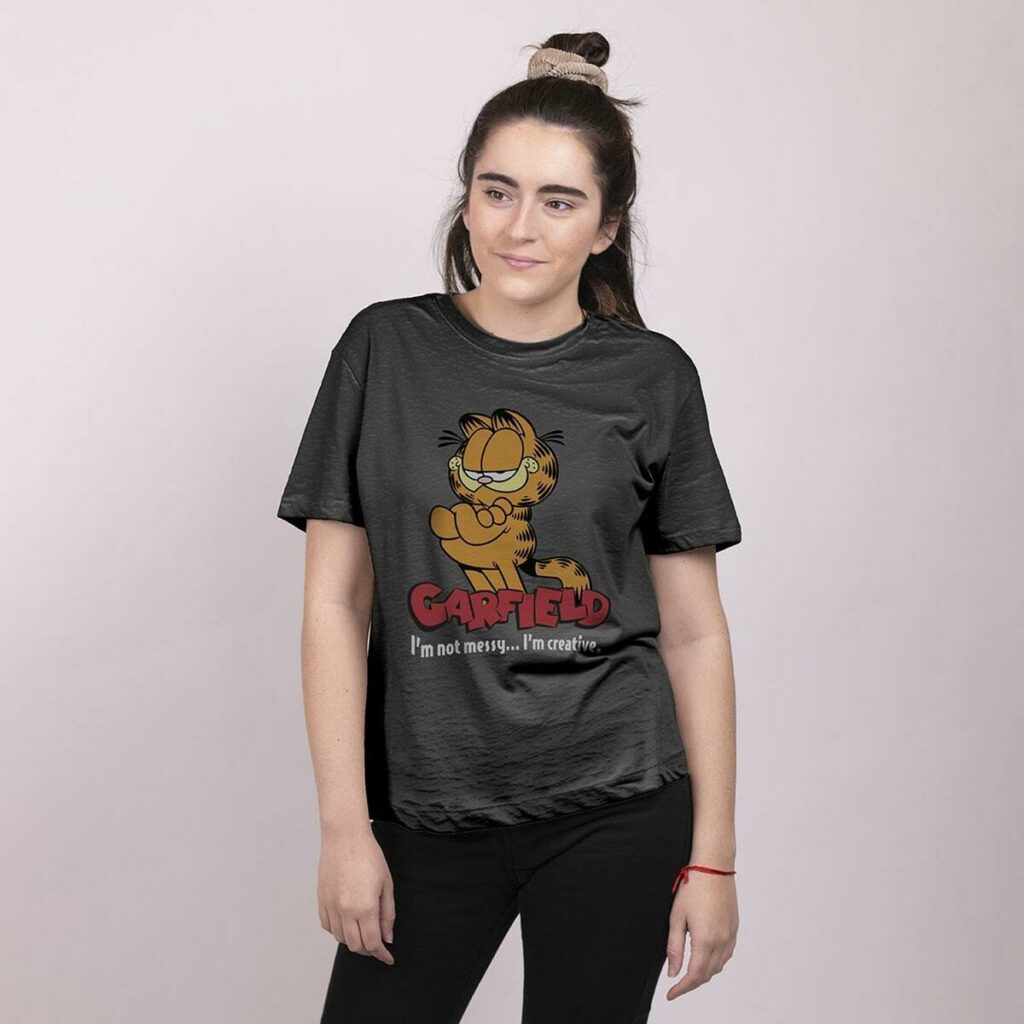 Γυναικεία Μπλούζα με Κοντό Μανίκι Garfield Μαύρο