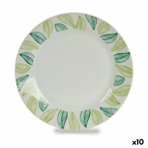 Πιάτο για Επιδόρπιο Φύλλα Λευκό Πράσινο Ø 19 cm Πορσελάνη (x10)