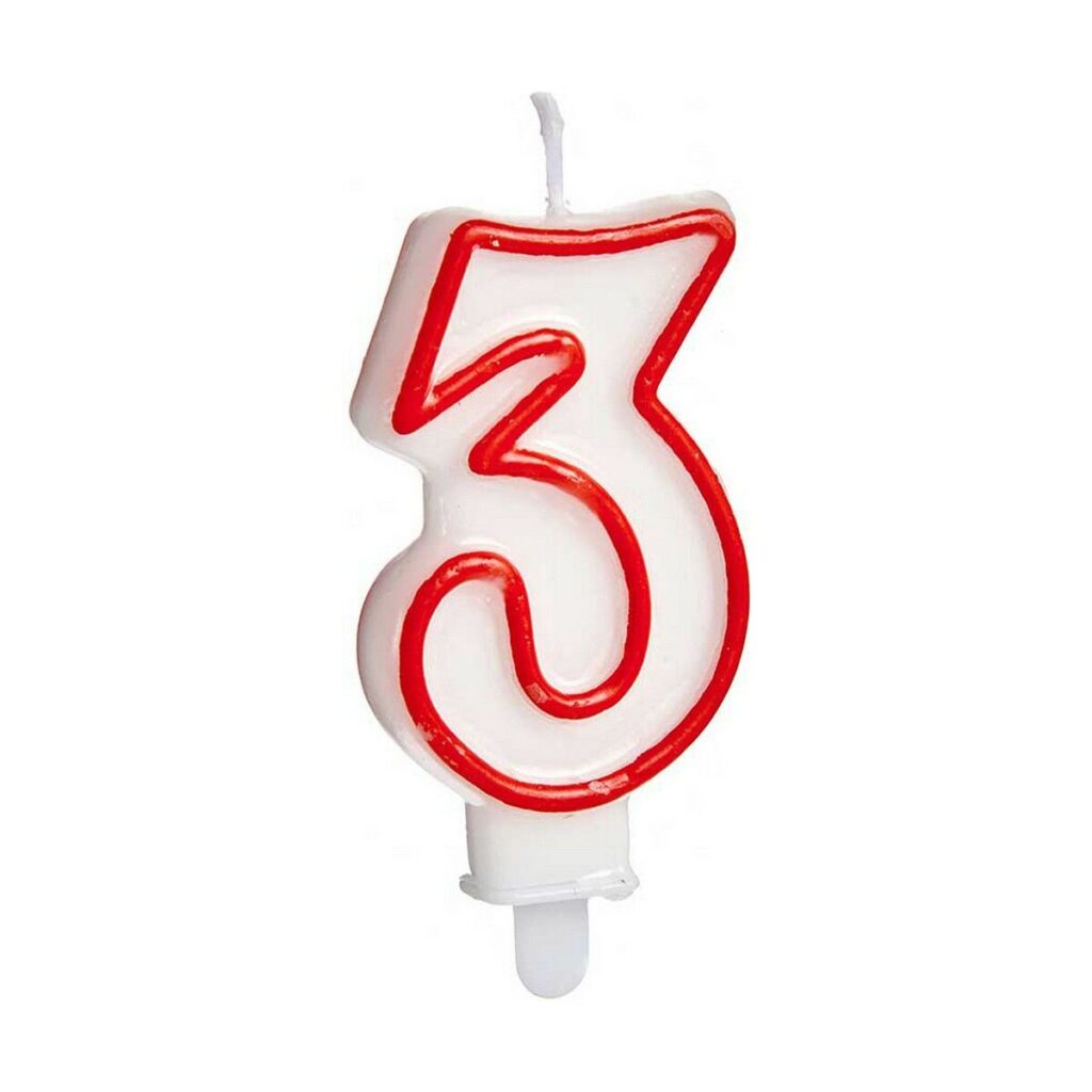 Κερί Γενέθλια Αριθμοί 3 Κόκκινο Λευκό (12 Μονάδες)