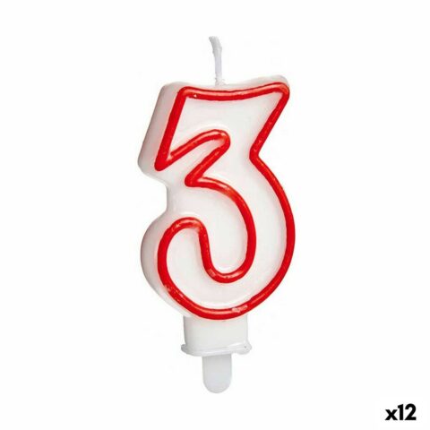 Κερί Γενέθλια Αριθμοί 3 Κόκκινο Λευκό (12 Μονάδες)
