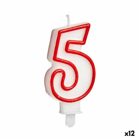 Κερί Γενέθλια Αριθμοί 5 Κόκκινο Λευκό (12 Μονάδες)