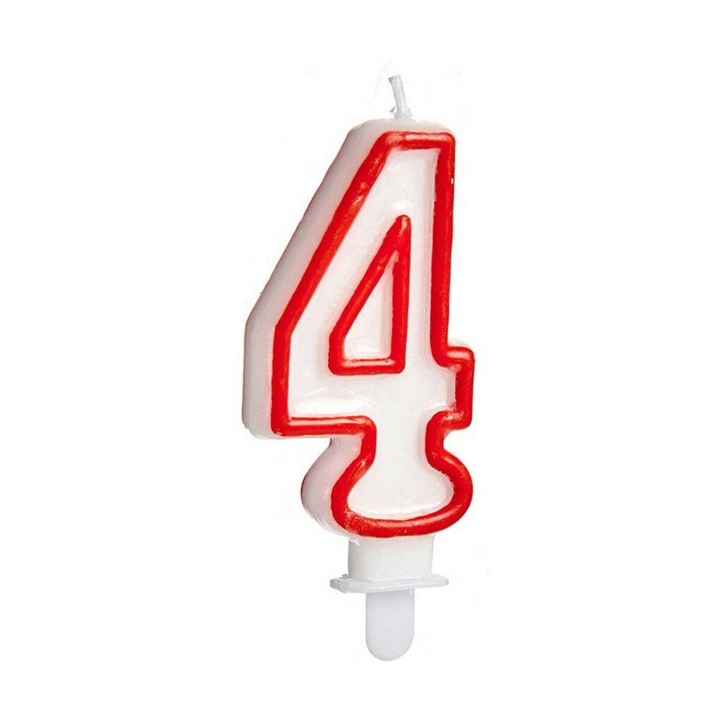 Κερί Γενέθλια Αριθμοί 4 Κόκκινο Λευκό (12 Μονάδες)