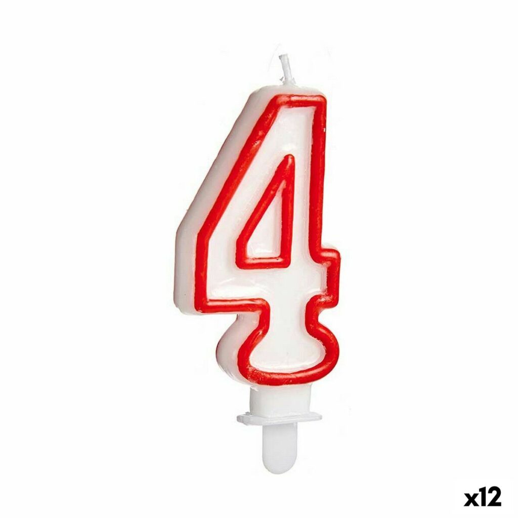 Κερί Γενέθλια Αριθμοί 4 Κόκκινο Λευκό (12 Μονάδες)