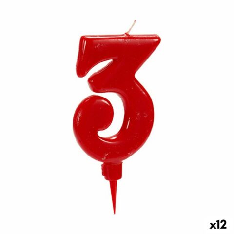 Κερί Κόκκινο Γενέθλια Αριθμοί 3 (12 Μονάδες)