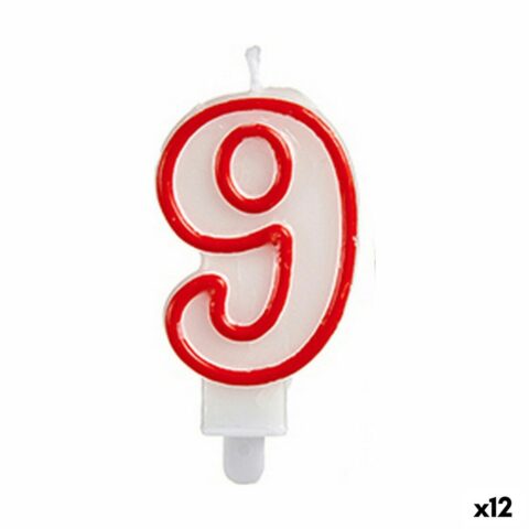 Κερί Γενέθλια Αριθμοί 9 Κόκκινο Λευκό (12 Μονάδες)
