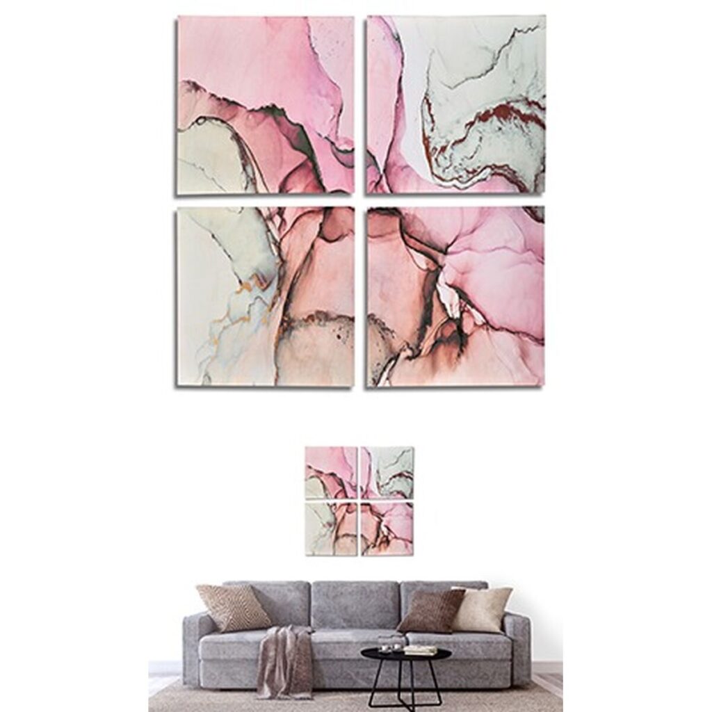 Σετ με 4 κάδρα Καμβάς Ροζ Μάρμαρο 35 x 7 x 35 cm (x6)