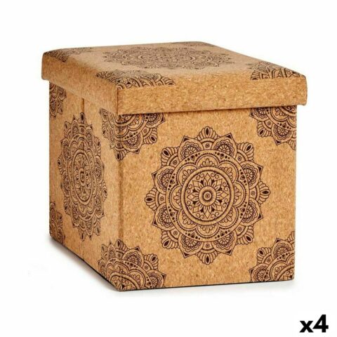 Διακοσμητικό κουτί Mandala Εύκαμπτο Καφέ φελλός Ξύλο MDF 31 x 31 x 31 cm (4 Μονάδες)
