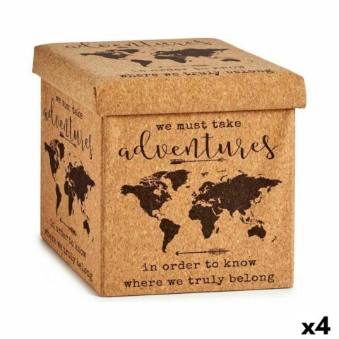 Διακοσμητικό κουτί Παγκόσμιος Χάρτης Εύκαμπτο Καφέ φελλός Ξύλο MDF 31 x 31 x 31 cm (4 Μονάδες)