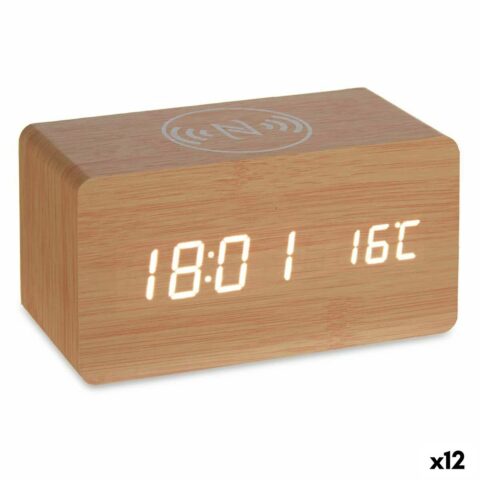 Ρολόι Ξυπνητήρι με Ασύρματο Φορτιστή Καφέ PVC Ξύλο MDF 15 x 7