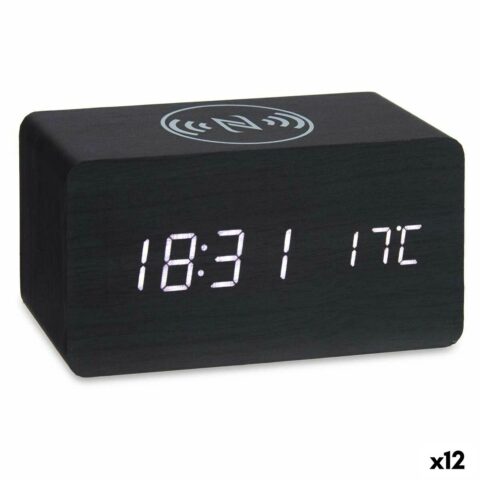 Ρολόι Ξυπνητήρι με Ασύρματο Φορτιστή Μαύρο PVC Ξύλο MDF 15 x 7