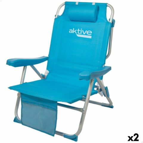 Αναδιπλούμενη Καρέκλα με Προσκέφαλο Aktive 49 x 80 x 58 cm Μπλε (x2)