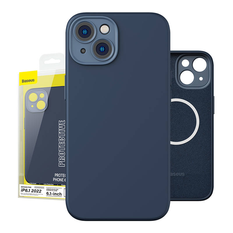 Baseus Liquid Silica Magnetic Case and Tempered Glass set for iPhone 14 (blue)