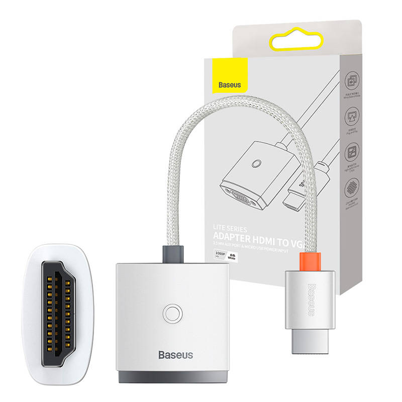 Baseus Lite Series HDMI to VGA adapter with audio (white)