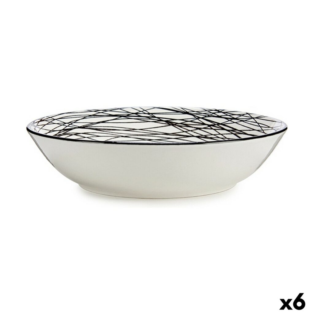 Βαθύ Πιάτο Ρίγες Μαύρο Λευκό Ø 20 cm Πορσελάνη (x6)