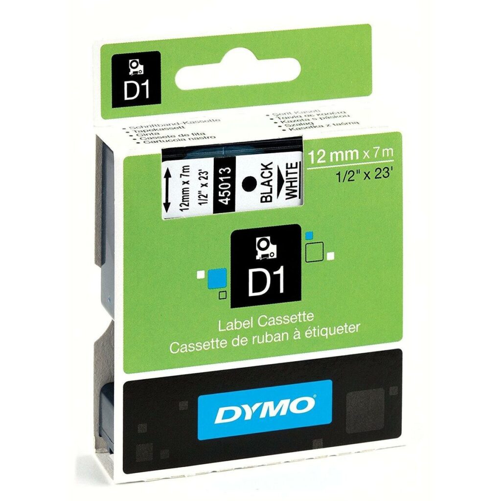 Πλαστικοποιημένη Ταινία για Στυλό Dymo D1 - Etiquetas estándar - Negro sobre blanco - 12mm x 7m Μαύρο/Λευκό Λευκό/Μαύρο