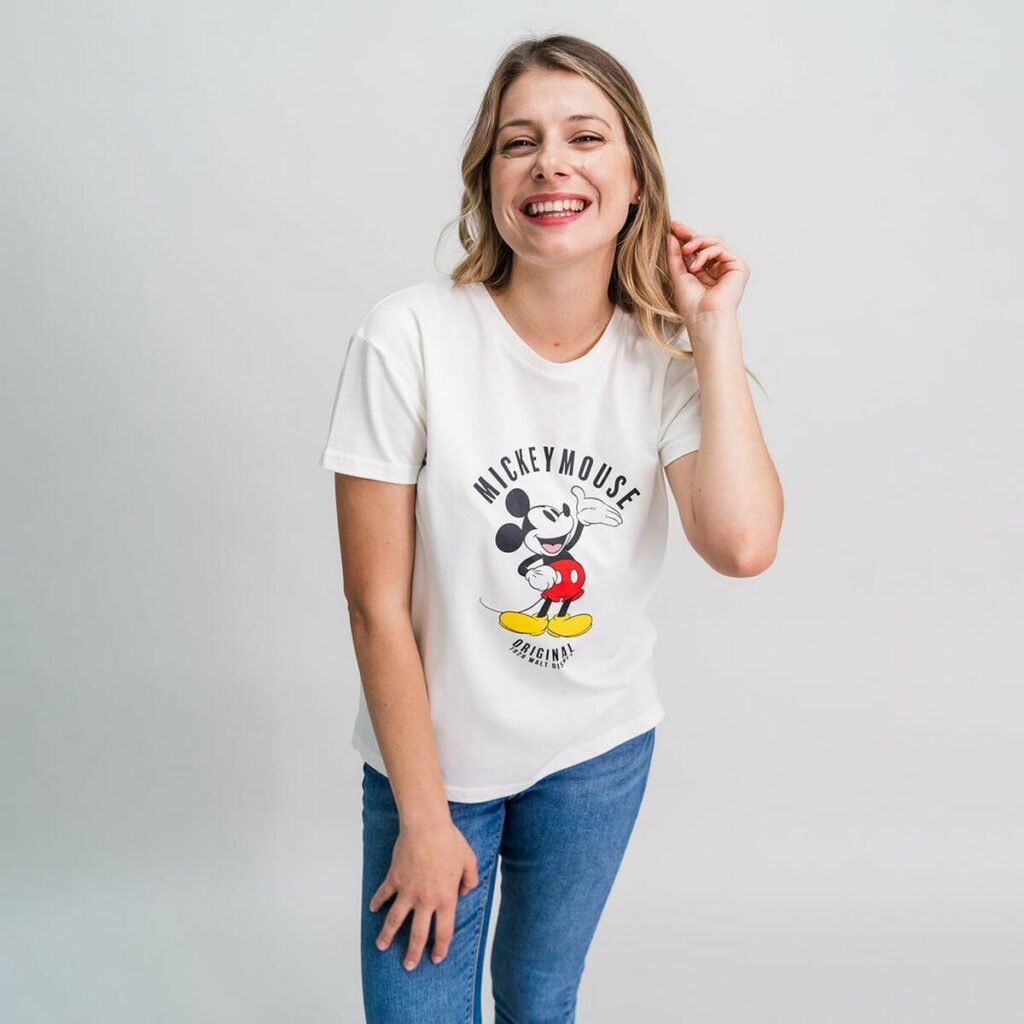 Γυναικεία Μπλούζα με Κοντό Μανίκι Mickey Mouse Λευκό