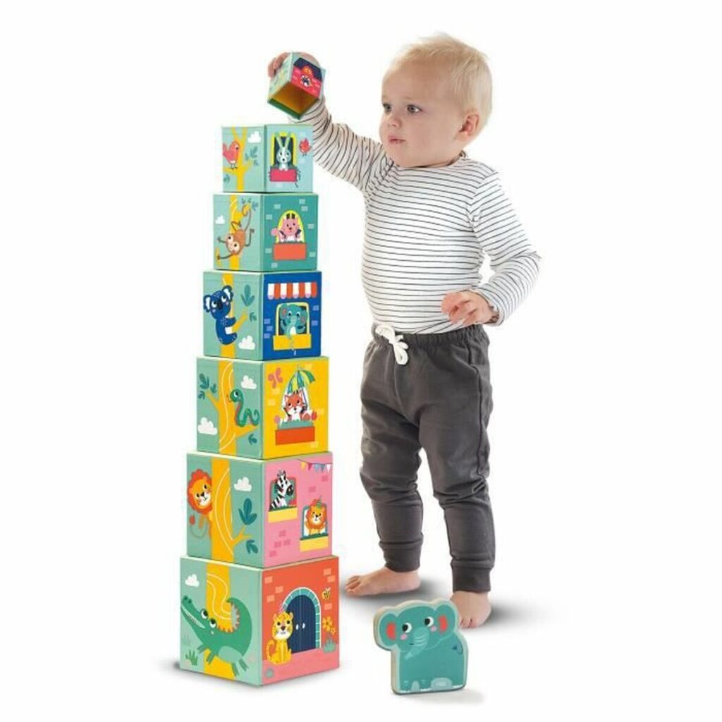 Playset SES Creative Block tower to stack with animal figurines 10 Τεμάχια