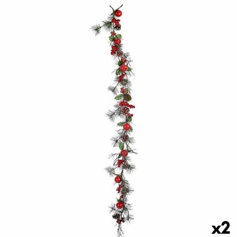 Χριστουγεννιάτικο στεφάνι Κλαδί Φρούτα του Δάσους Κόκκινο Πράσινο 34 x 19 x 183 cm (x2)