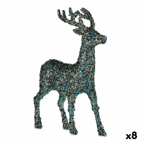 Διακοσμητική Φιγούρα Ράφηνο Χριστουγέννων Γκλίτερ Μπλε Χρυσό Πλαστική ύλη 15 x 45 x 30 cm (8 Μονάδες)