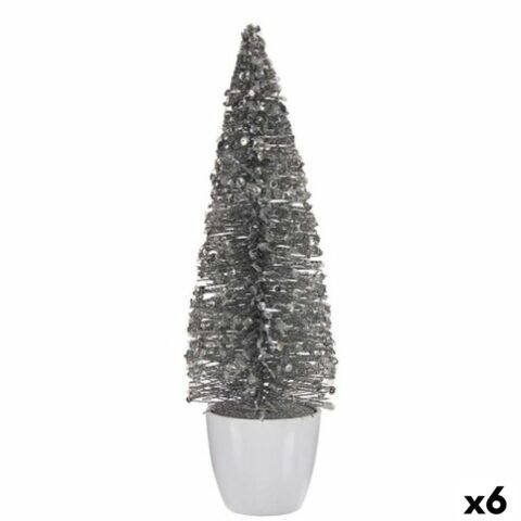 Διακοσμητική Φιγούρα Χριστουγεννιάτικο δέντρο Λευκό Ασημί Πλαστική ύλη 10 x 33 x 10 cm (x6)