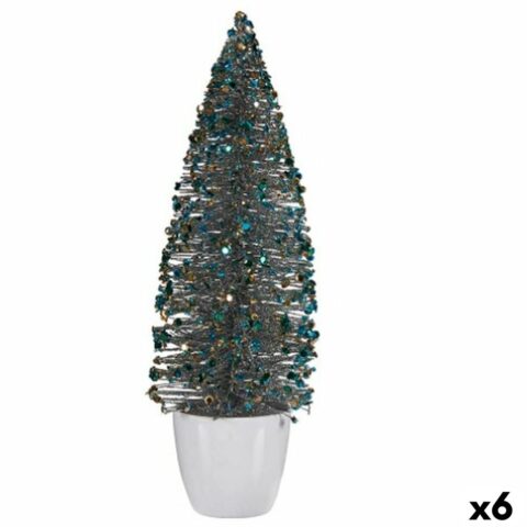 Διακοσμητική Φιγούρα Χριστουγεννιάτικο δέντρο Μπλε Χρυσό Πλαστική ύλη 10 x 33 x 10 cm (x6)