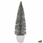 Διακοσμητική Φιγούρα Χριστουγεννιάτικο δέντρο Ασημί Πλαστική ύλη 10 x 38 x 10 cm (x6)