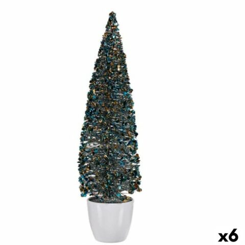 Διακοσμητική Φιγούρα Χριστουγεννιάτικο δέντρο Μπλε Χρυσό Πλαστική ύλη 10 x 38 x 10 cm (x6)