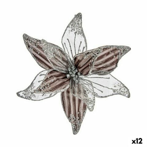 Διακοσμητικό Λουλούδι Ασημί Πλαστική ύλη 25 x 25 x 7 cm (12 Μονάδες)