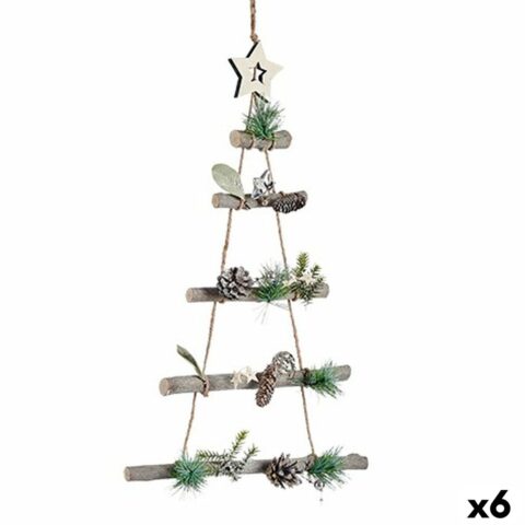 Χριστουγεννιάτικο Στολίδι Χριστουγεννιάτικο δέντρο Καφέ Ασημί Ξύλο Πλαστική ύλη 34 x 5 x 65 cm (x6)