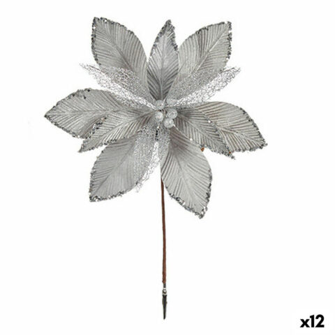 Διακοσμητικό Λουλούδι Ασημί Πλαστική ύλη 32 x 47 x 2 cm (12 Μονάδες)