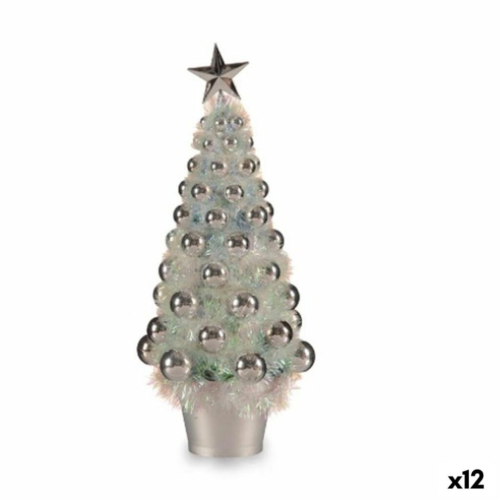 Διακοσμητική Φιγούρα Χριστουγεννιάτικο δέντρο Ασημί πολυπροπυλένιο PET 16 x 37