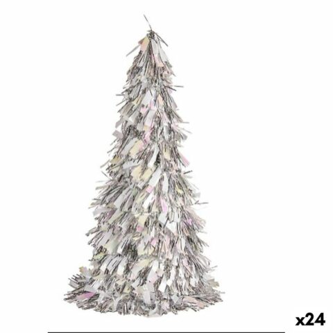 Διακοσμητική Φιγούρα Χριστουγεννιάτικο δέντρο Φυσαλίδα Ασημί πολυπροπυλένιο PET 24 x 46 x 24 cm (24 Μονάδες)