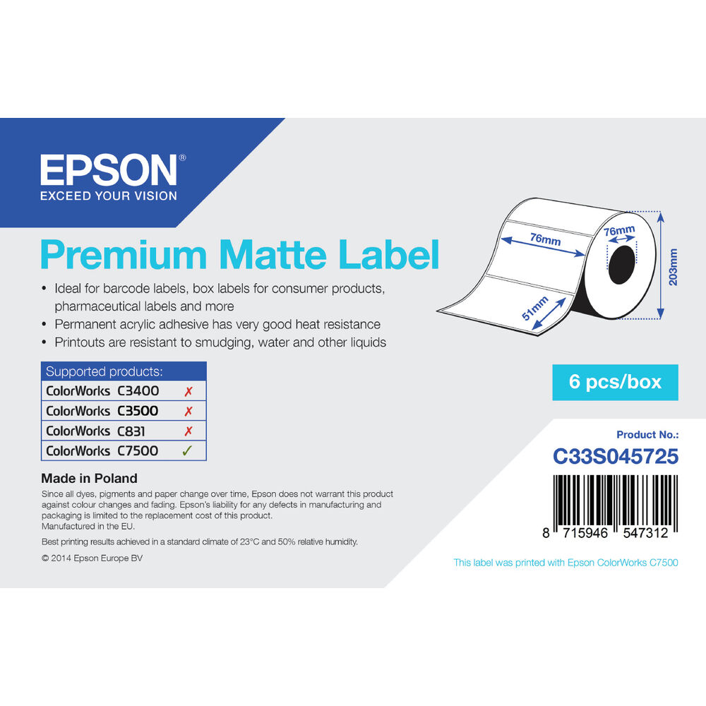 Ετικέτες για Εκτυπωτή Epson C33S045725 76 x 51 mm Λευκό (x1)
