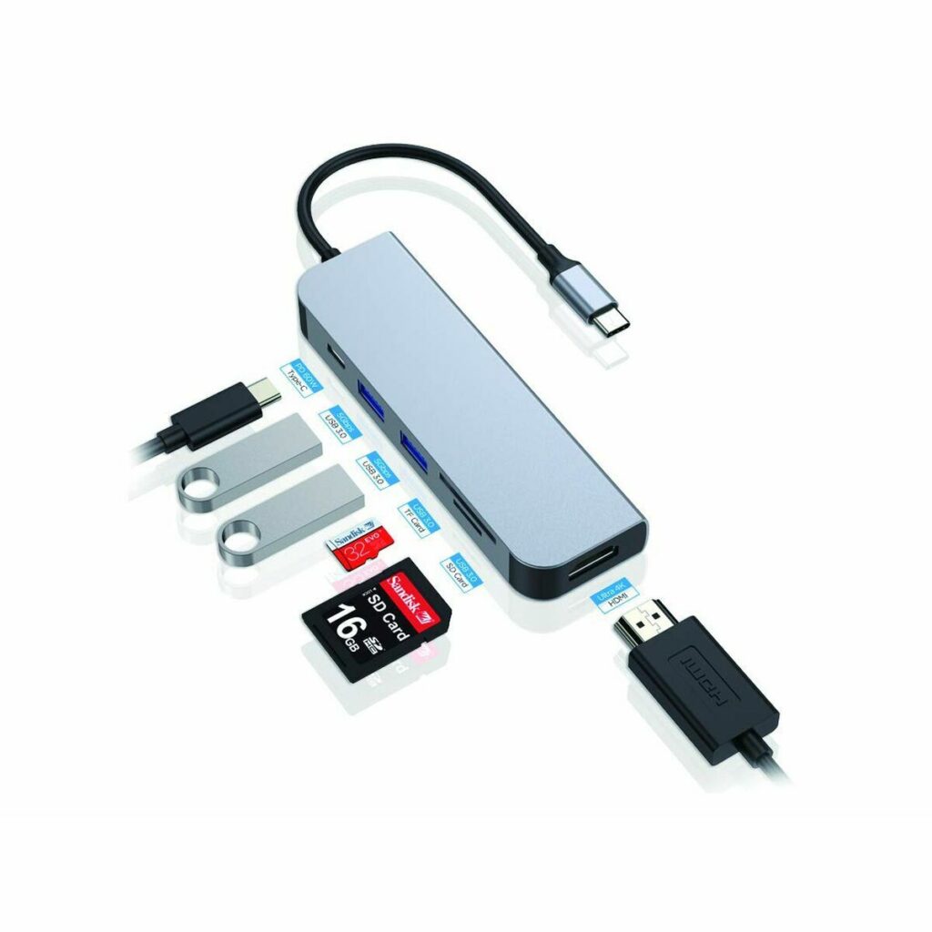 USB Hub Conceptronic 6 σε 1 Γκρι Αλουμίνιο