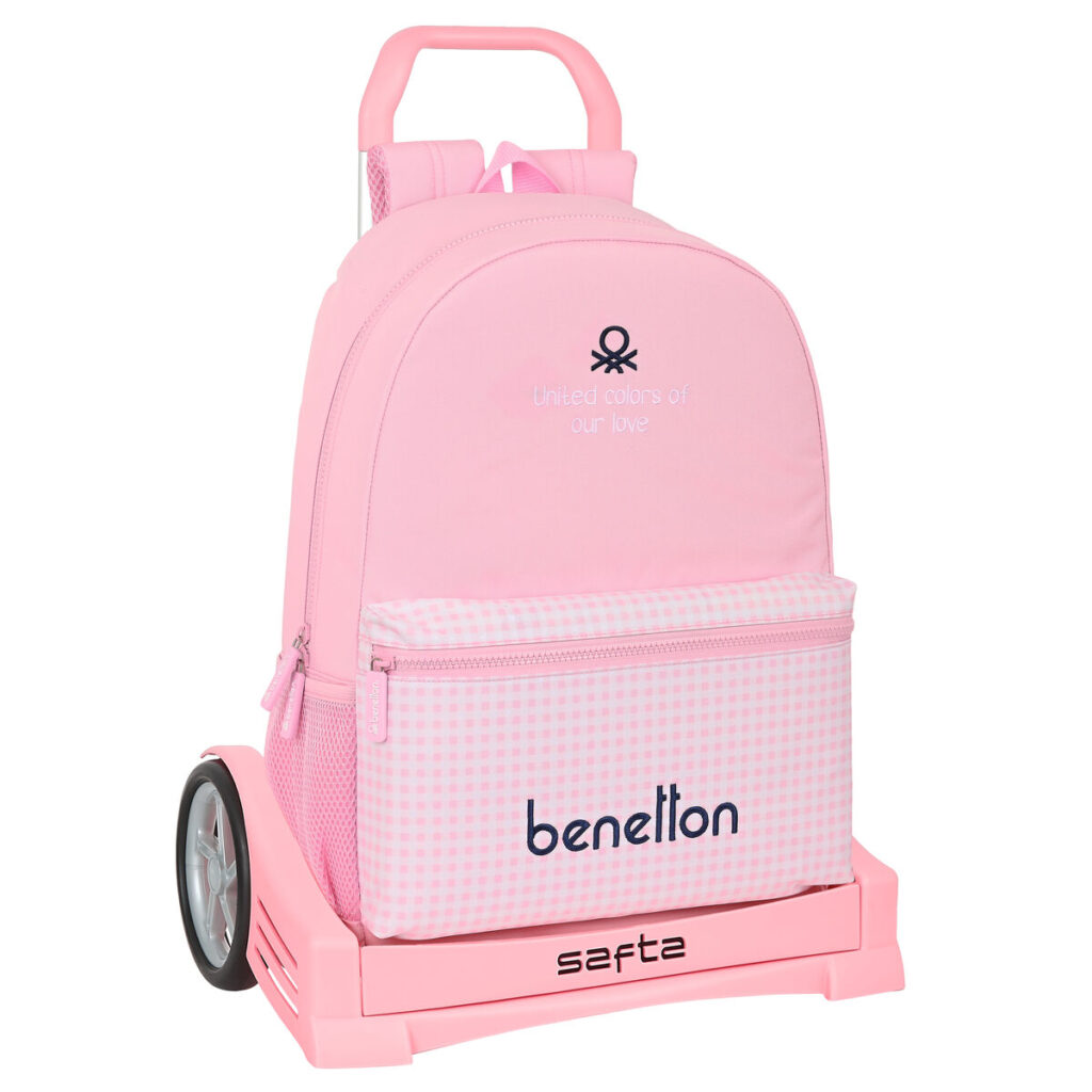 Σχολική Τσάντα με Ρόδες Benetton Vichy Ροζ (30 x 46 x 14 cm)