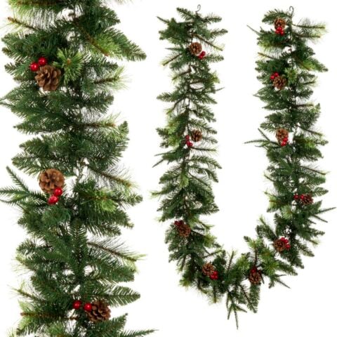 Χριστουγεννιάτικο στεφάνι PVC πολυαιθυλένιο Κόκκινο Πράσινο Φυσικό Ανανάδες 270 x 30 x 7 cm